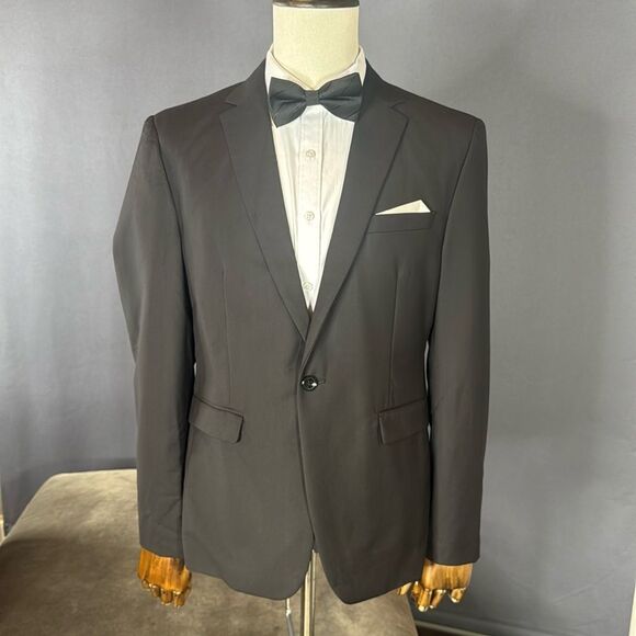 Men’s Black Formal Suit Jacket Blazer 2 Button Closure Notched Lapel Size 38 NWT - Picture 1 of 10
